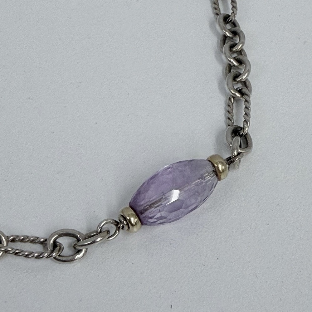 David Yurman Sterling 18K Gold Amethyst Bijoux Figaro Necklace 21 Grams 17" Long - Picture 6 of 10